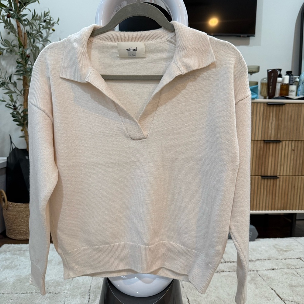 Aritzia Wilfred Cream Collared Knit Sweater